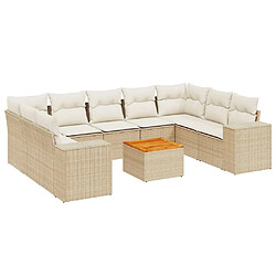 Maison Chic Salon de jardin avec coussins 10 pcs, Ensemble Tables et chaises de jardin, beige résine tressée -GKD874360