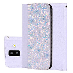 Wewoo Etui à rabat horizontal en cuir texturé avec texture paillettée et crocodile pour Galaxy J6 +, avec fentes pour cartes et support (Blanc)