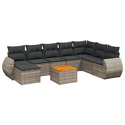 Maison Chic Salon de jardin 9 pcs avec coussins | Ensemble de Table et chaises | Mobilier d'Extérieur gris résine tressée -GKD21511