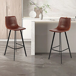 Mes Lot de 2 chaises de bar H68 cm en PU marron - POHAN