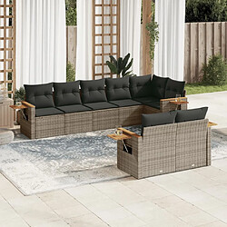 Maison Chic Salon de jardin 8 pcs avec coussins | Ensemble de Table et chaises | Mobilier d'Extérieur gris résine tressée -GKD74591