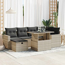 vidaXL Salon de jardin avec coussins 7 pcs gris clair résine tressée