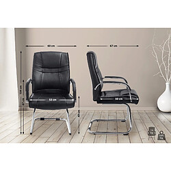 Decoshop26 Fauteuil de bureau sans roulettes accoudoirs chaise visiteur charge maximale 180 kg en PVC noir cadre en métal BUR10715