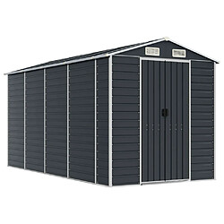 Helloshop26 Abri de jardin cabane cabanon maison de stockage remise extérieur hangar outils robuste 191 x 385 x 198 cm acier galvanisé anthracite 02_0022186