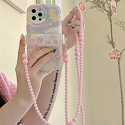 GUPBOO Étui pour iPhone13ProMax Peinture à l'huile littéraire tulipe lune japon et corée du sud téléphone portable coquille chaîne de perles femme