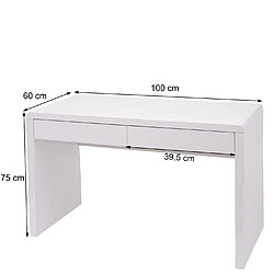 Decoshop26 Bureau table d'ordinateur avec 2 tiroirs MDF blanc brillant 100x60 cm 04_0006052