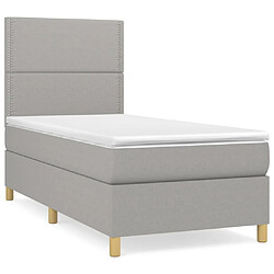 Maison Chic Structures de lit + matelas,Lit à sommier tapissier avec matelas Gris clair 90x200 cm Tissu -MN58991