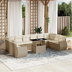 vidaXL Salon de jardin 11 pcs avec coussins beige résine tressée