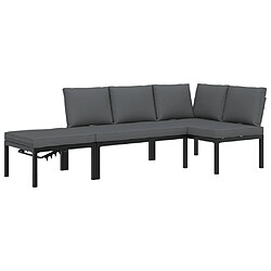 vidaXL Salon de jardin 3 pcs avec coussins noir aluminium