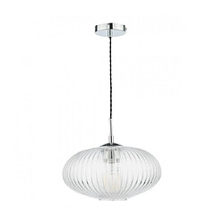 Luminaire Center Suspension Edmond Chrome poli,verre côtelé 1 ampoule 24,5cm