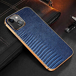 Coque en TPU + cuir véritable texture lézard, électroplaqué, anti-rayures pour votre iPhone 14 Plus - bleu