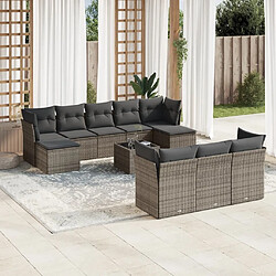 Maison Chic Salon de jardin 11 pcs avec coussins | Ensemble de Table et chaises | Mobilier d'Extérieur gris résine tressée -GKD55942