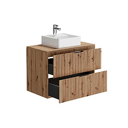 Acheter Vente-Unique Meuble de salle de bain suspendu strié avec vasque à poser - Naturel clair - L80 cm - ZEVARA