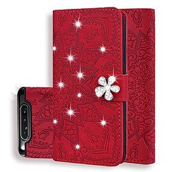 Wewoo Housse Coque Pour Galaxy A80 / A90 Veau Diamant Motif Mandala Double Pliure Conception Étui en cuir estampé avec porte-monnaie et titulaire et fentes cartes Rouge