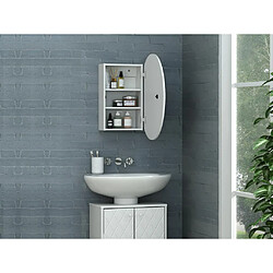 Vente-Unique Armoire murale de salle de bain ovale avec miroir - Blanc - RURI pas cher