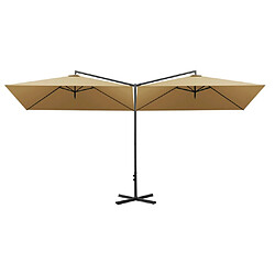 Helloshop26 Parasol double avec mât en acier taupe 600 x 300 cm 02_0008434