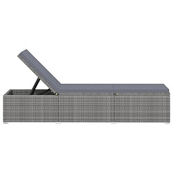 Acheter vidaXL Chaise longue avec coussin et table à thé Résine tressée Gris