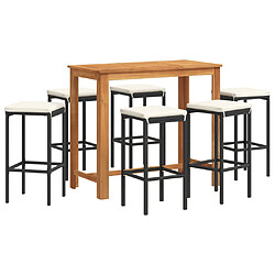 vidaXL Ensemble de bar de jardin 7 pcs noir bois massif acacia rotin