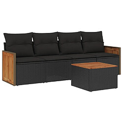 vidaXL Salon de jardin 5 pcs avec coussins noir résine tressée