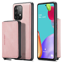 Coque en TPU + PU attraction magnétique amovible 2-en-1 zippée, hybride avec béquille rose pour votre Samsung Galaxy A52 4G/A52 5G