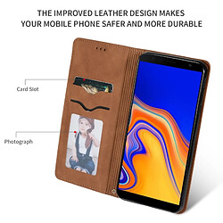 Wewoo Housse Coque en cuir à rabat horizontal magnétique Business Skin Feel Retro pour Samsung Galaxy J4 Plus 2018 et J4 Prime Marron