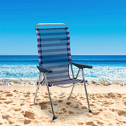 Chaise de Plage Pliante Solenny 5 Positions Dossier Ergonomique Bleu Blanc 67x63x114 cm