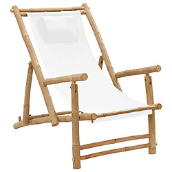 vidaXL Chaise de terrasse Bambou et toile Blanc crème