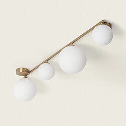 Ledkia Plafonnier Métal et Verre Moonlight Brass 4 Spots Blanc