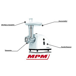 Acheter Hachoir à Viande Électrique avec Alimentation en Saucisses 3 Disques de Coupe, 720, Blanc, MPM, MMM-05