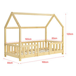 Avis Lit d'enfant Forme Maison Sisimiut avec Matelas Orthopédique 160 x 80 cm Naturel [en.casa]