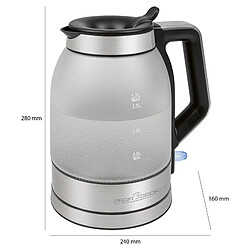 Bouilloire Électrique, Verre de 1,7 Litre, Récipient sans BPA, sans Fil, Éclairé, 2200, Argent, Proficook, WKS 1215G pas cher