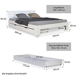 Acheter Homestyle4U Lit double 140x200 cm avec tiroir de lit sommier