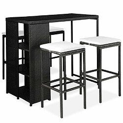 Maison Chic Ensemble de bar de jardin 5 pcs et coussins,Table + chaises + coussins d'extérieur Résine tressée Noir -GKD465741