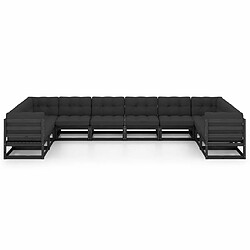 Avis Maison Chic Salon de jardin 10 pcs + coussins - Mobilier/Meubles de jardin - Table et chaises d'extérieur Noir Bois de pin massif -MN29262