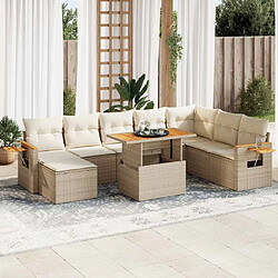 vidaXL Salon de jardin avec coussins 7 pcs beige résine tressée acacia