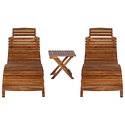 Helloshop26 Transat chaise longue bain de soleil lit de jardin terrasse meuble d'extérieur avec table à thé 3 pcs bois d'acacia massif 02_0012693