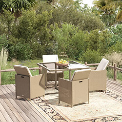 vidaXL Ensemble à manger de jardin et coussins 5 pcs Poly rotin Beige