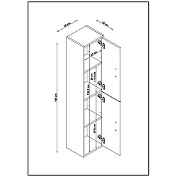 Pegane Colonne de salle de bain en mélamine coloris chêne - Longueur 30 x profondeur 25 x Hauteur 140 cm