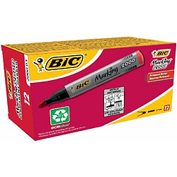 Bic Marqueur permanent Pointe ogive Corps plastique Encre à base d'alcool Rouge Lot de 12