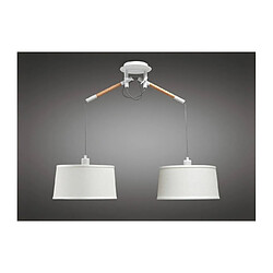 Luminaire Center Suspension Nordica avec Abat jour blanc 2 Ampoules E27, blanc mat/hêtre avec Abat jours blanc ivoire