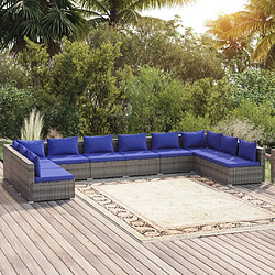 vidaXL Salon de jardin 10 pcs avec coussins Résine tressée Gris