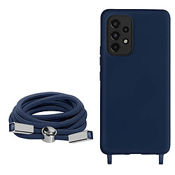 Avizar Coque Cordon Samsung Galaxy A33 5G Semi-rigide Lanière Tour du Cou 80cm Bleu