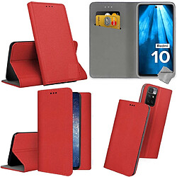 Htdmobiles Housse etui portefeuille avec coque intérieure en silicone pour Xiaomi Redmi 10 + verre trempe - ROUGE MAGNET