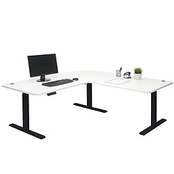 Decoshop26 Bureau d'angle table d'ordinateur réglable en hauteur électriquement 178 x 178 cm HDF blanc noir 04_0006024