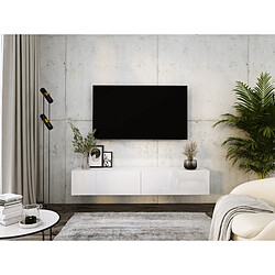 3XELIVING Meuble TV suspendu, D: l : 170 cm, H : 34 cm, P : 32 cm BLANC MAT/BLANC BRILLANT