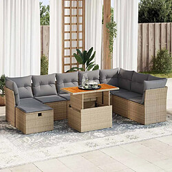 vidaXL Salon de jardin avec coussins 9 pcs beige résine tressée acacia