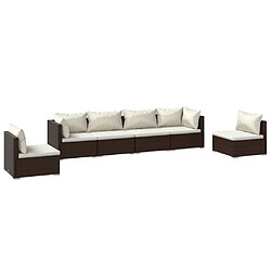 vidaXL Salon de jardin 6 pcs avec coussins Résine tressée Marron