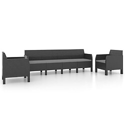 vidaXL Salon de jardin 3 pcs avec coussins PP Rotin Anthracite