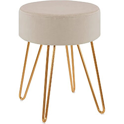 Decoshop26 Tabouret en tissu velours crème pieds en métal doré 35x35x45 cm TABO09078