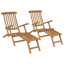 vidaXL Chaises de terrasse et repose-pied lot de 2 Bois de teck solide